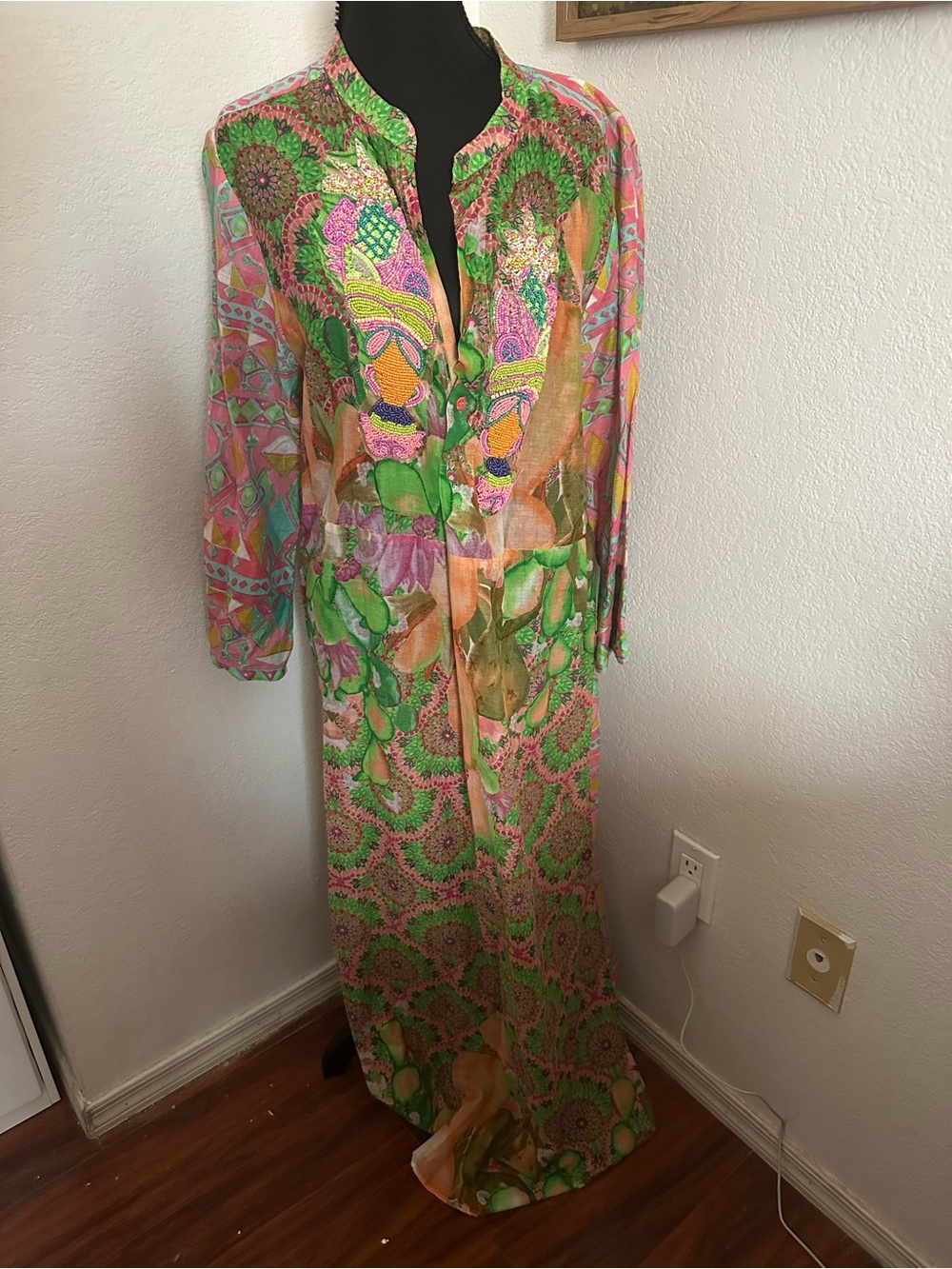 Antica Santori for Giacomo Cinque Colorful Embroidered Kaftan Bright Maxi - L/XL